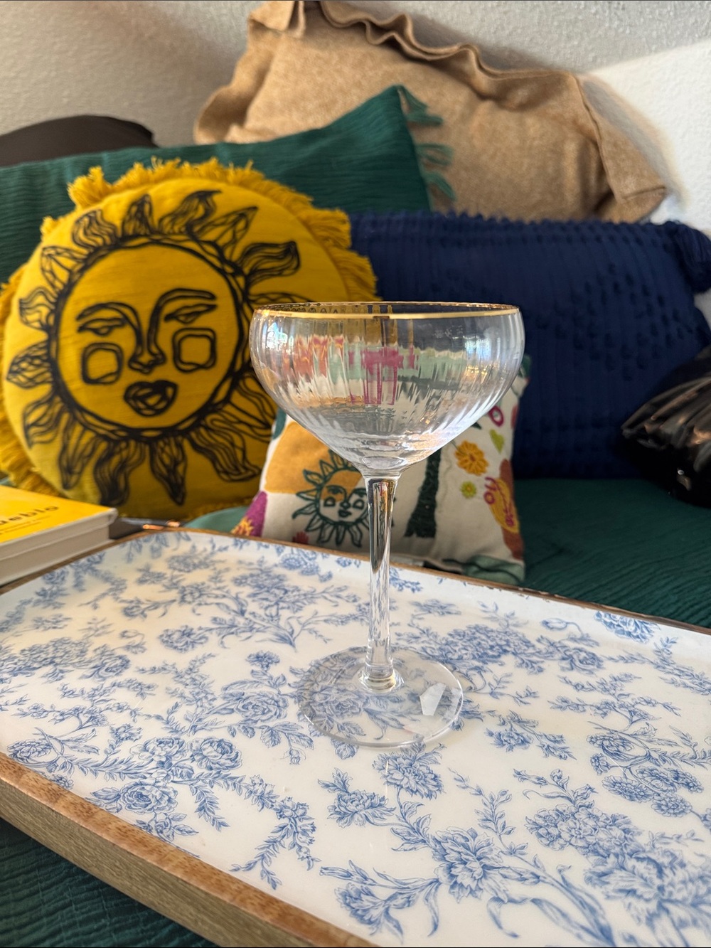 Gold-Rim Coupe Glass - Clear Glass with Gold Accent